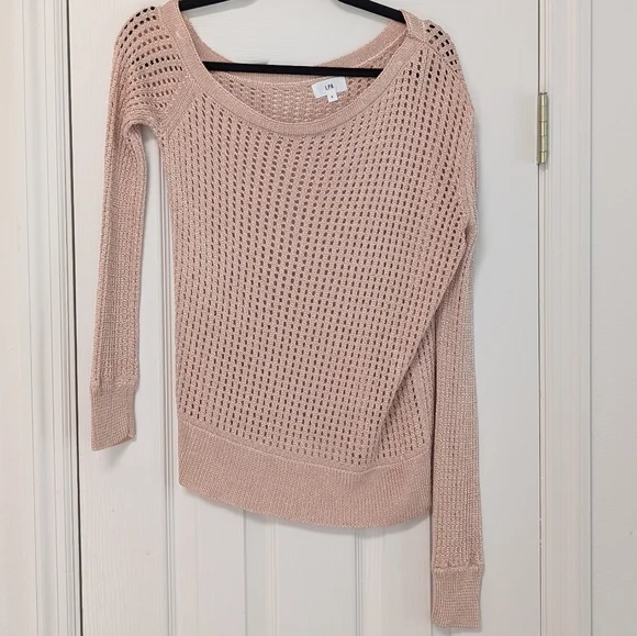 Revolve LPA Leo Off-Shoulder Open Knit Sweater Dusty Pink Small - Picture 8 of 8
